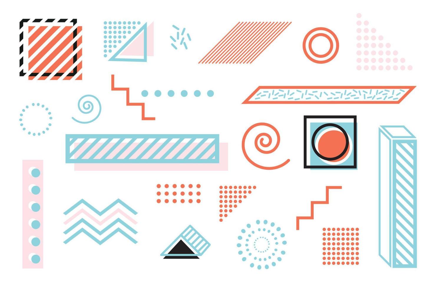 Memphis Design Geometric Elements. Set of Retro Geometric Shapes. vector