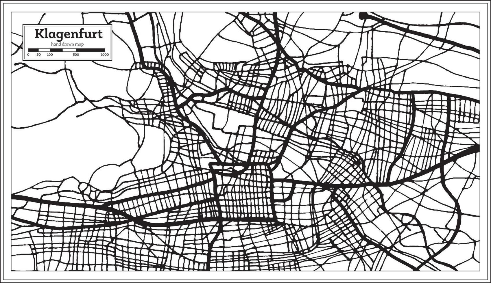 mapa de la ciudad de klagenfurt austria en color blanco y negro en estilo retro. esquema del mapa. vector