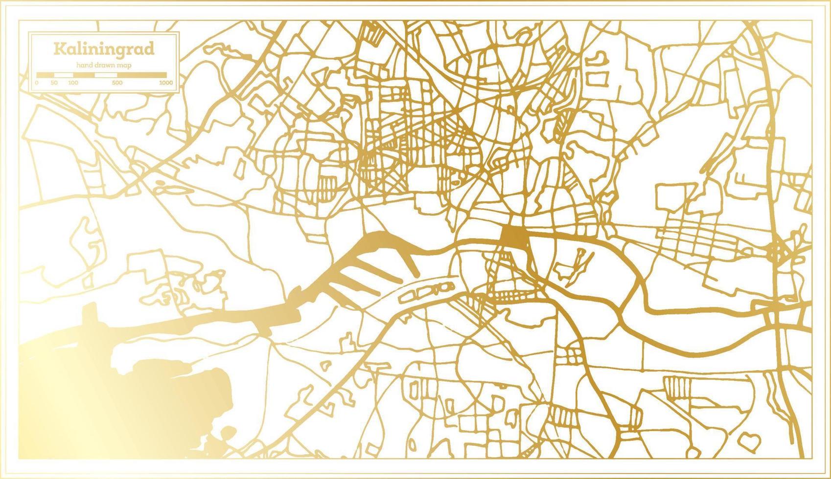 Kaliningrad Russia City Map in Retro Style in Golden Color. Outline Map. vector