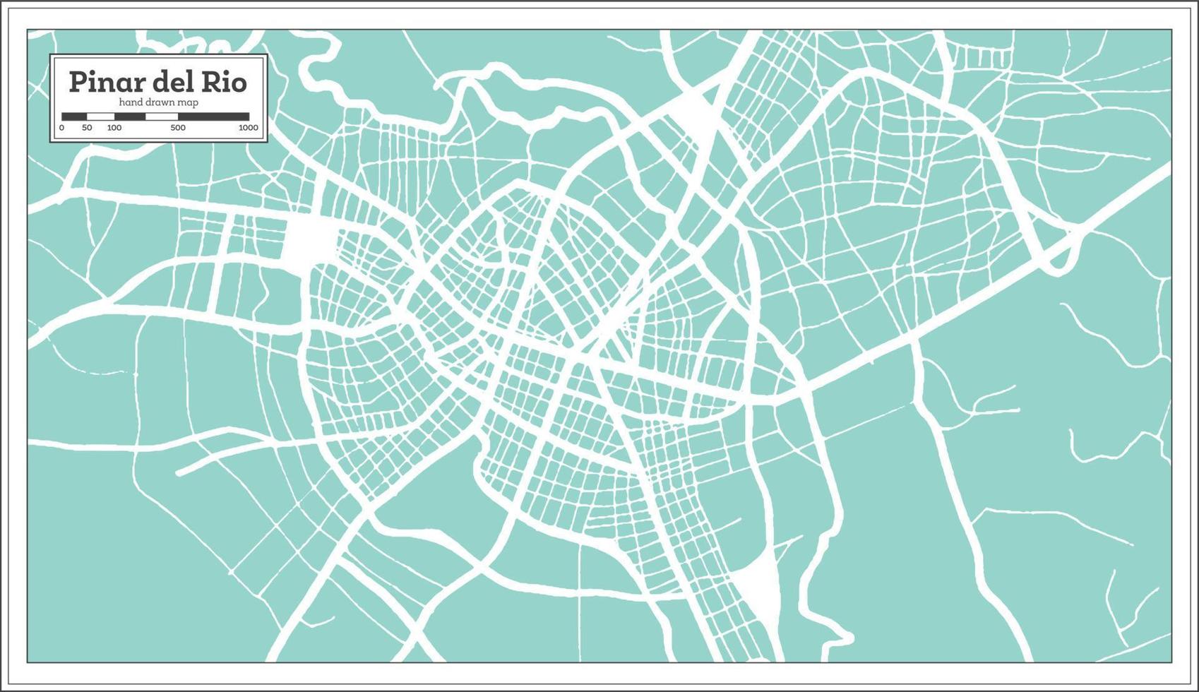 Pinar del Rio Cuba City Map in Retro Style. Outline Map. vector