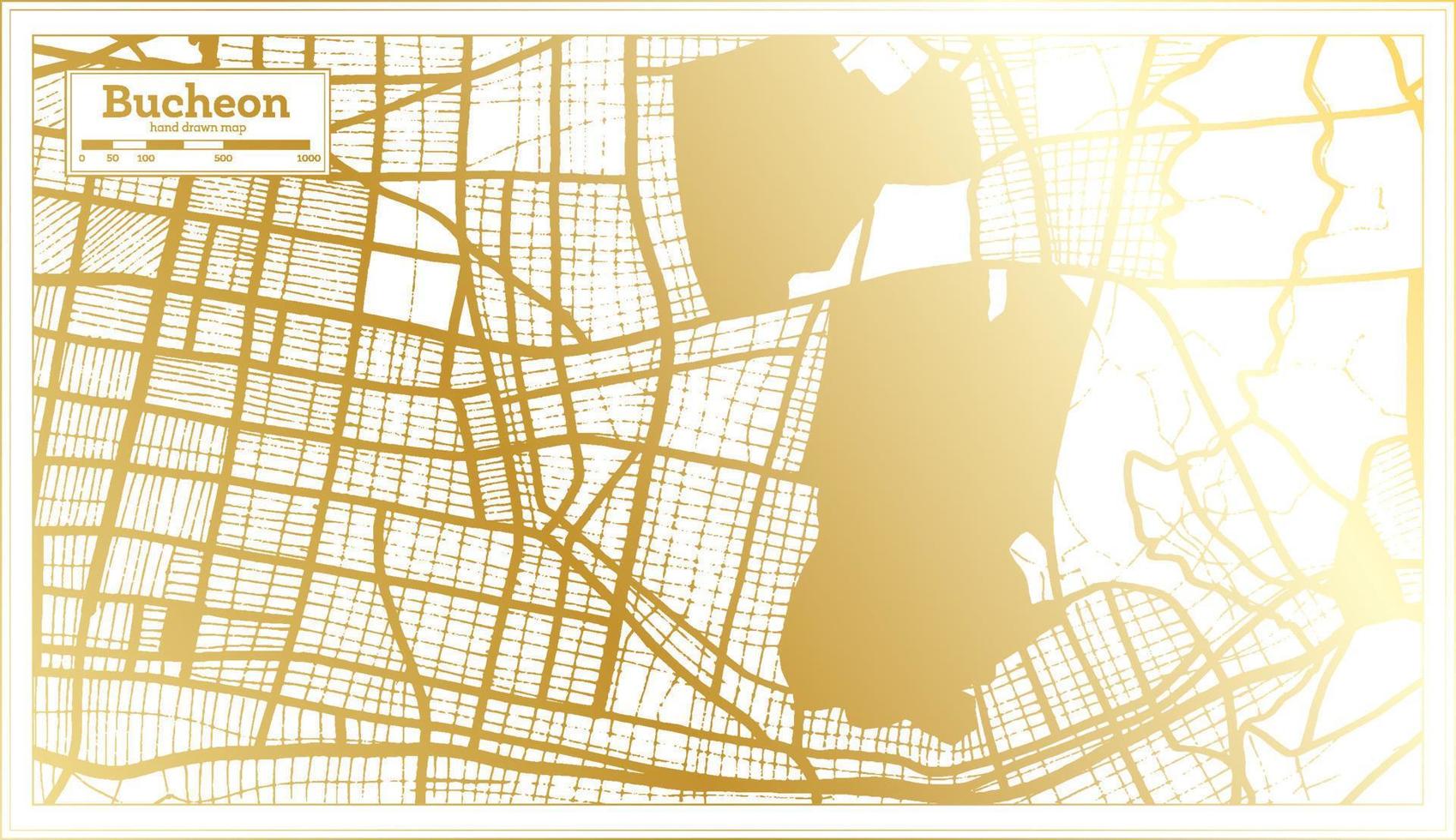 Bucheon South Korea City Map in Retro Style in Golden Color. Outline Map. vector