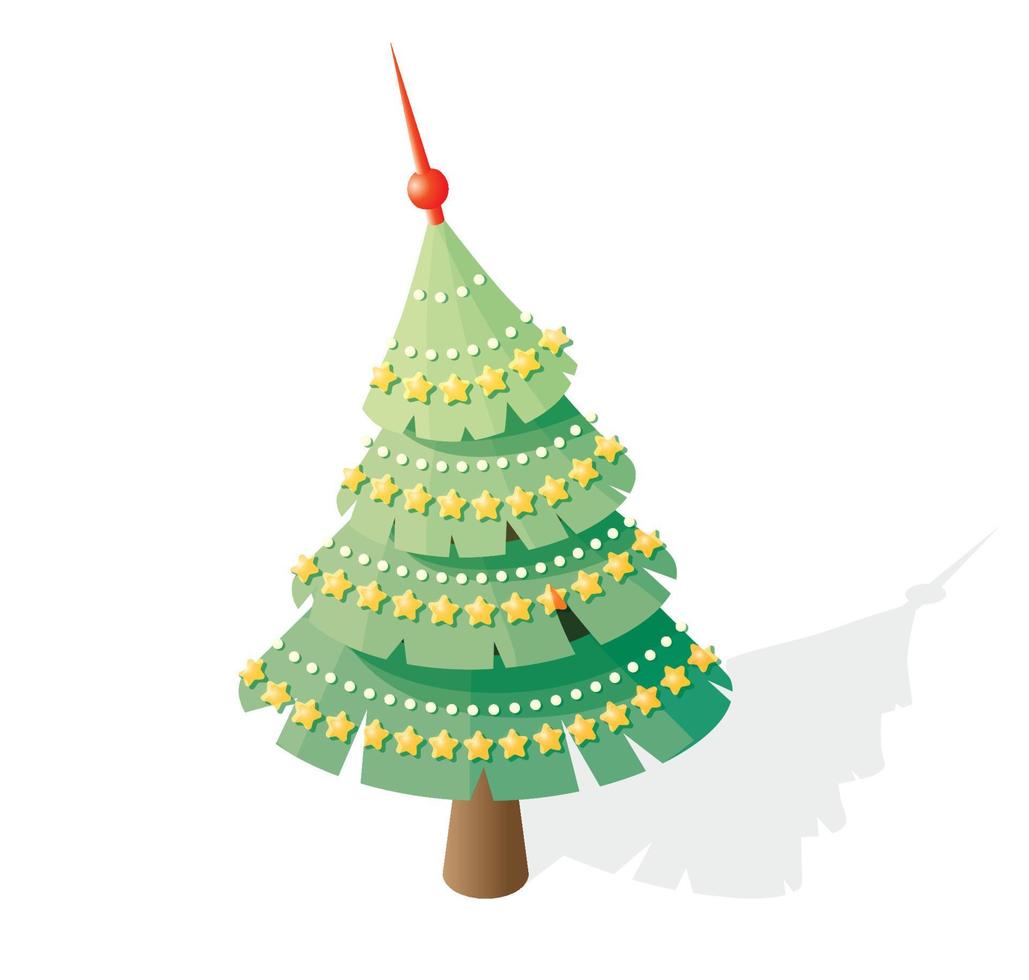Isometric Christmas Tree with Stars. Vector Illustration.