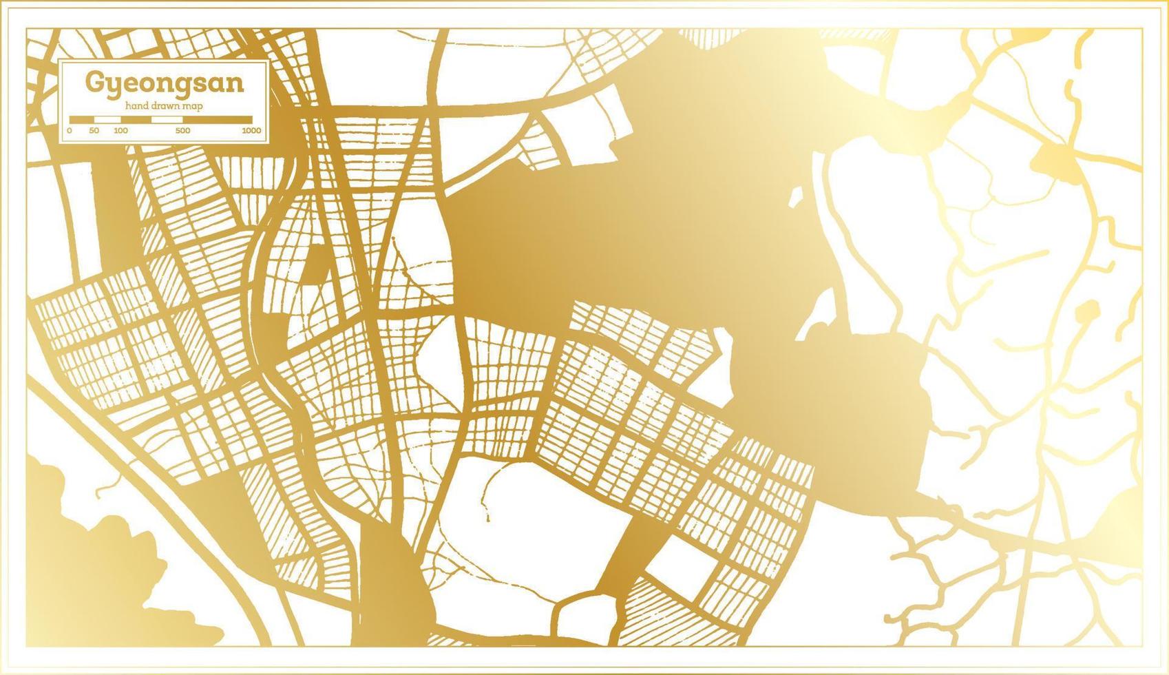 Gyeongsan South Korea City Map in Retro Style in Golden Color. Outline Map. vector