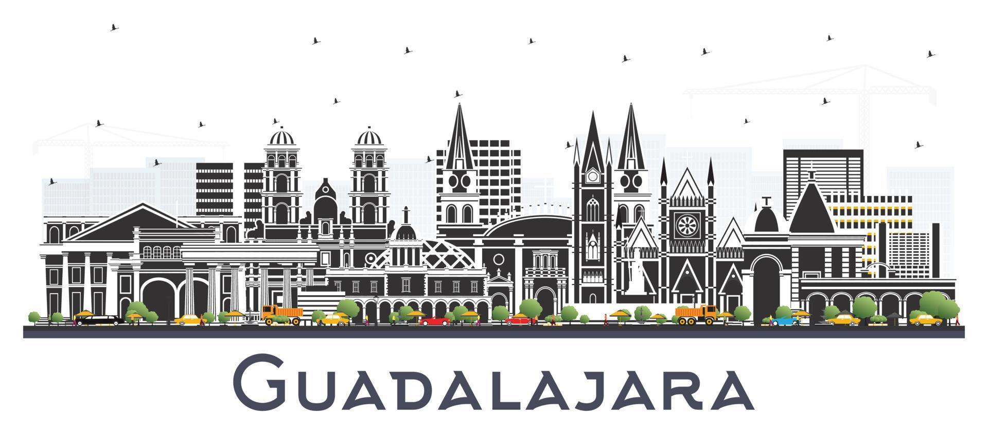 Guadalajara Mexico City Skyline with Color Buildings Isolated on White. vector