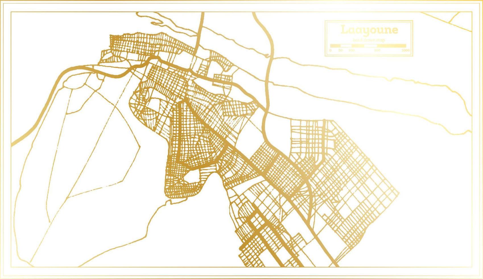 mapa de la ciudad de laayoune sahara en estilo retro en color dorado. esquema del mapa. vector