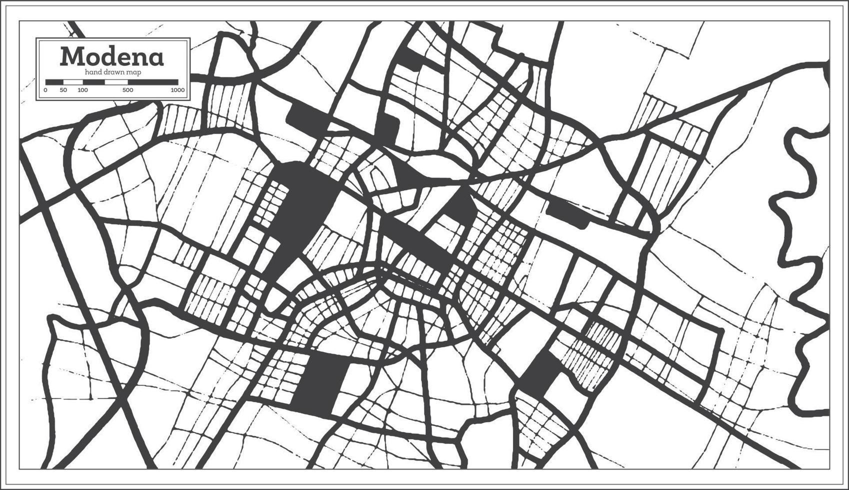 mapa de la ciudad de Módena Italia en color blanco y negro en estilo retro. esquema del mapa. vector