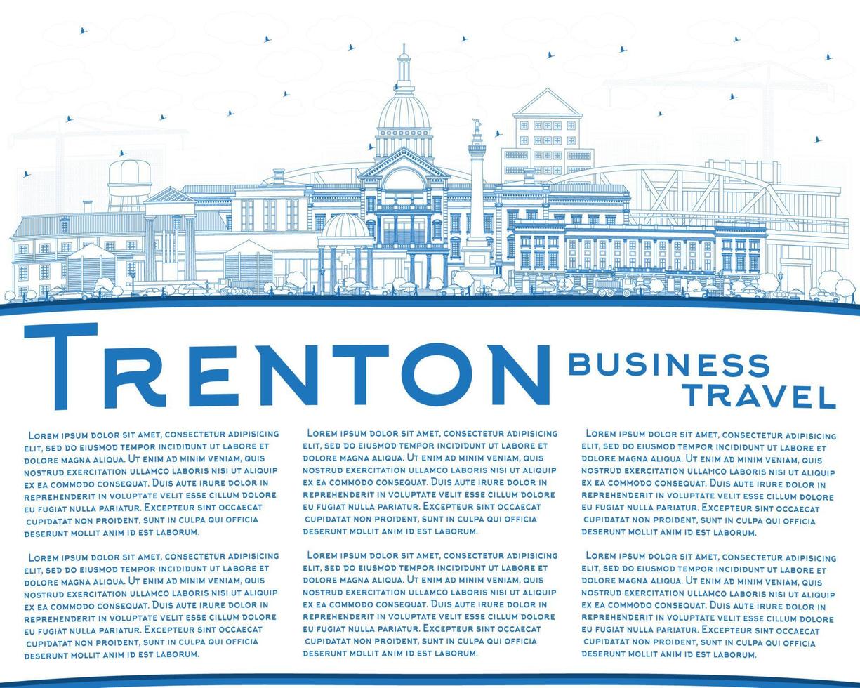 Outline Trenton New Jersey City Skyline with Blue Buildings and Copy Space. vector