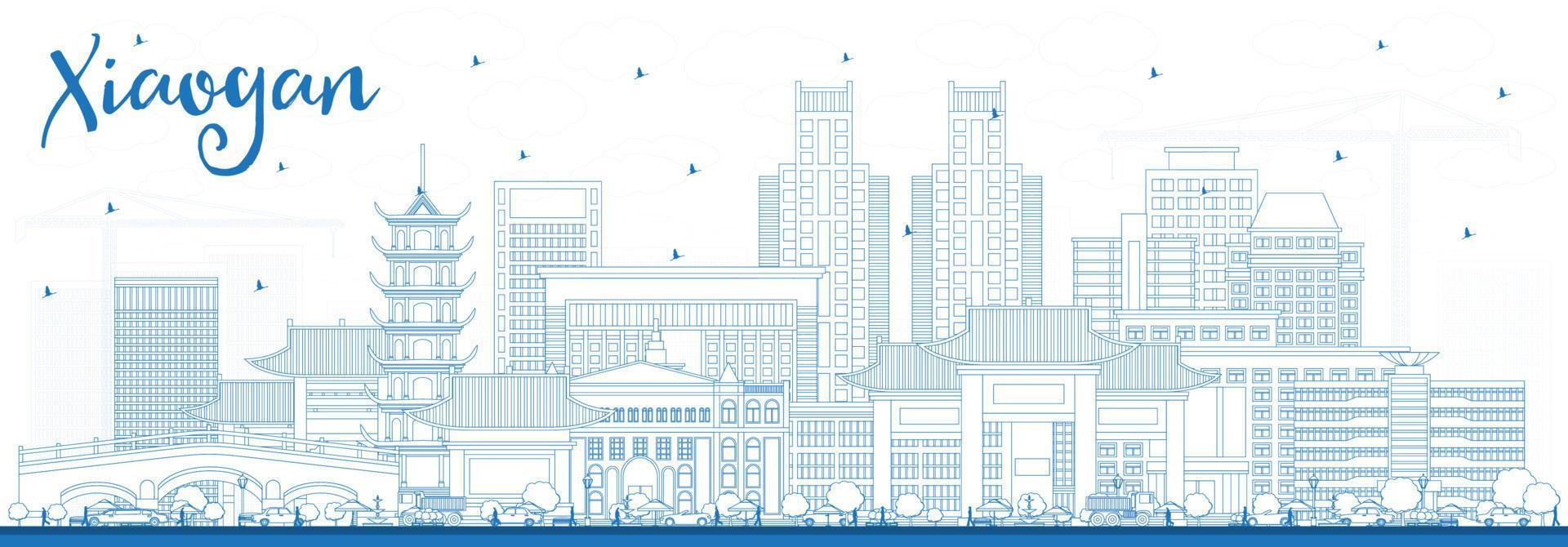 delinear el horizonte de la ciudad de xiaogan china con edificios azules. vector