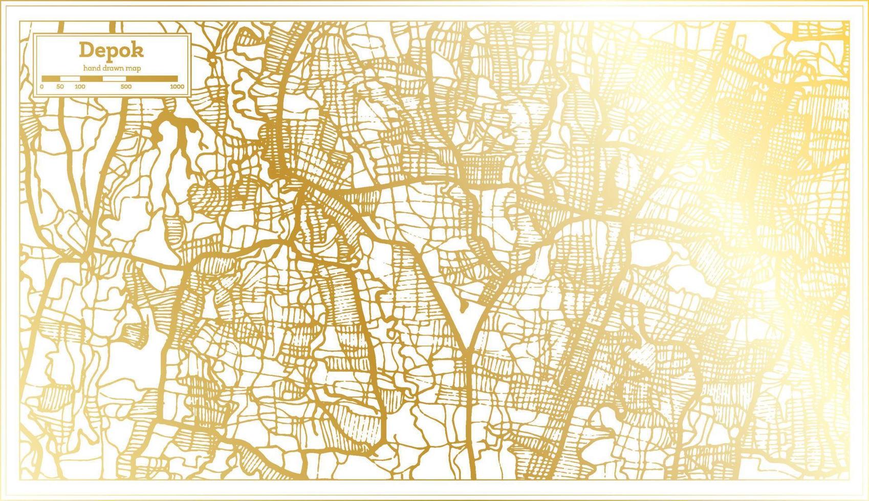 Depok Indonesia City Map in Retro Style in Golden Color. Outline Map. vector