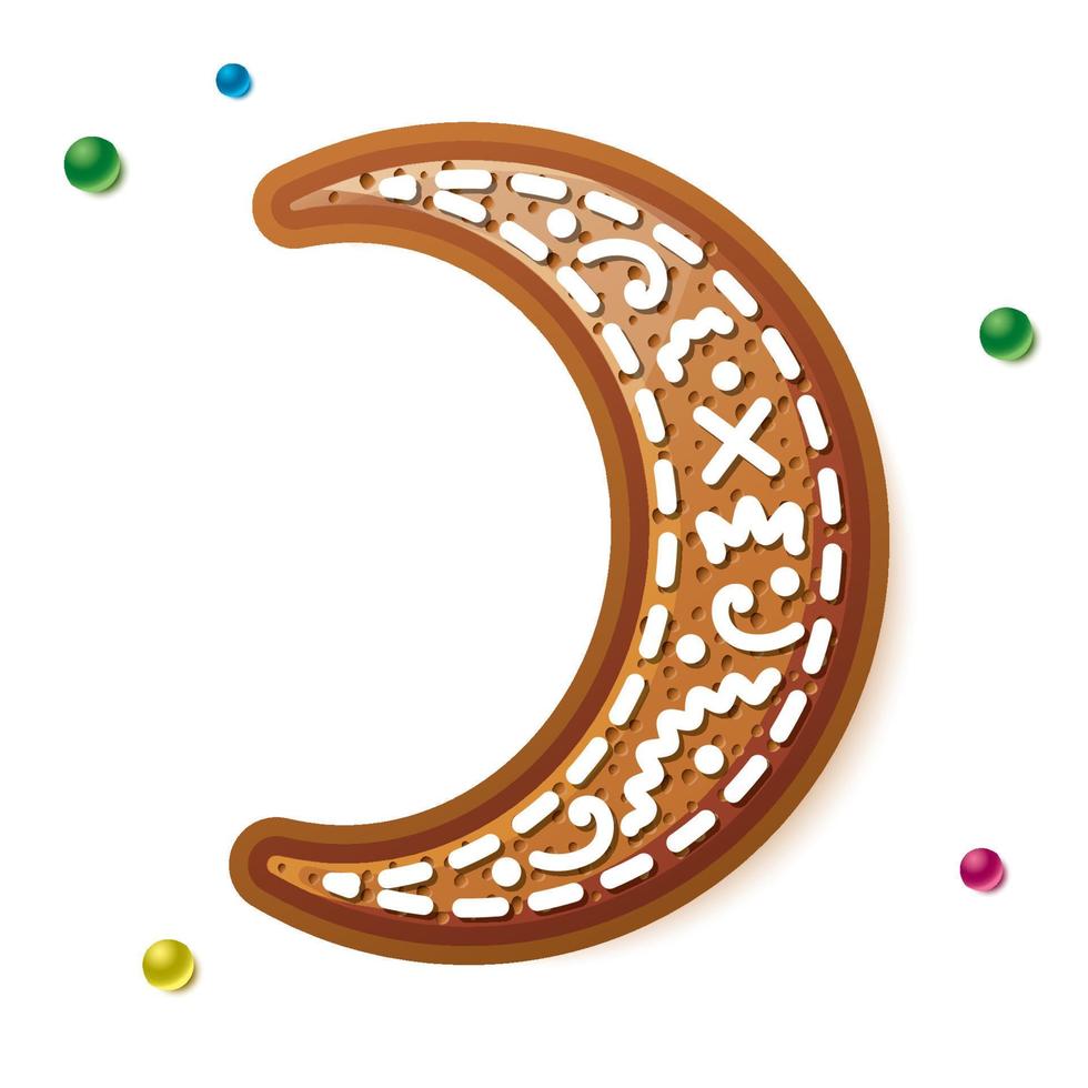 Gingerbread Moon Isolated on White. Christmas Cookie. vector