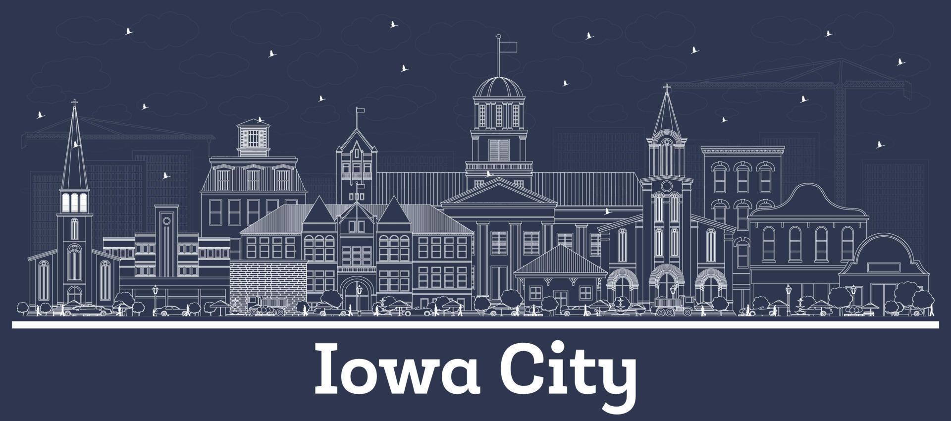 Outline Iowa City USA Skyline with White Buildings. vector
