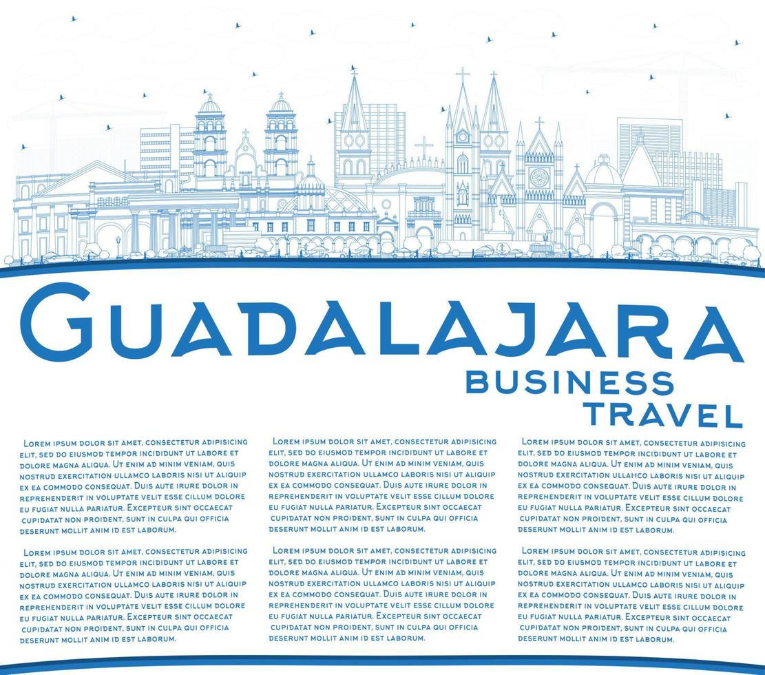 delinear el horizonte de la ciudad de guadalajara méxico con edificios azules y espacio de copia. vector
