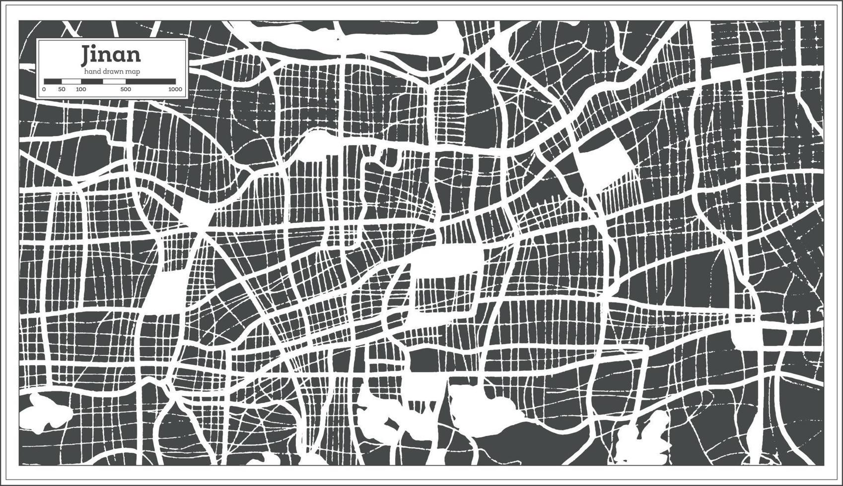 mapa de la ciudad de jinan china en estilo retro. esquema del mapa. vector