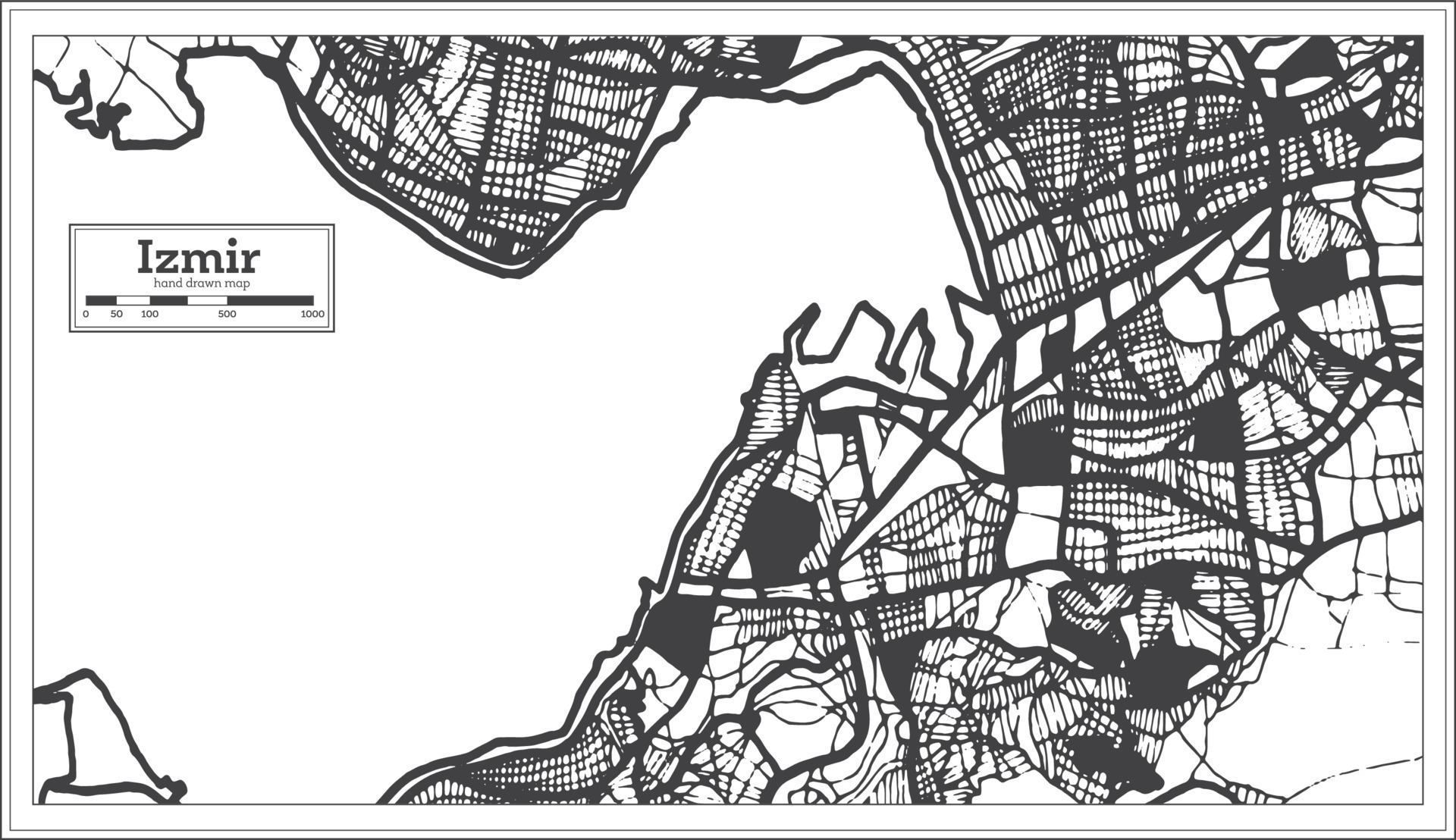 Izmir Turkey City Map in Black and White Color in Retro Style. Outline Map. 17648938 Vector Art