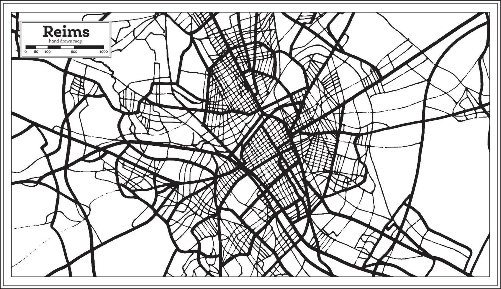 Reims France Map in Black and White Color. vector