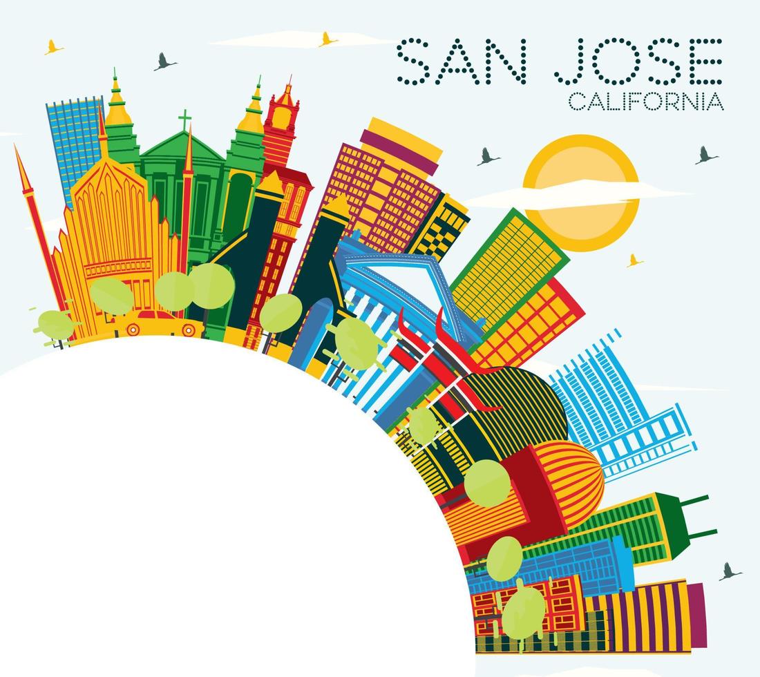 San Jose California Skyline with Color Buildings, Blue Sky and Copy Space. vector