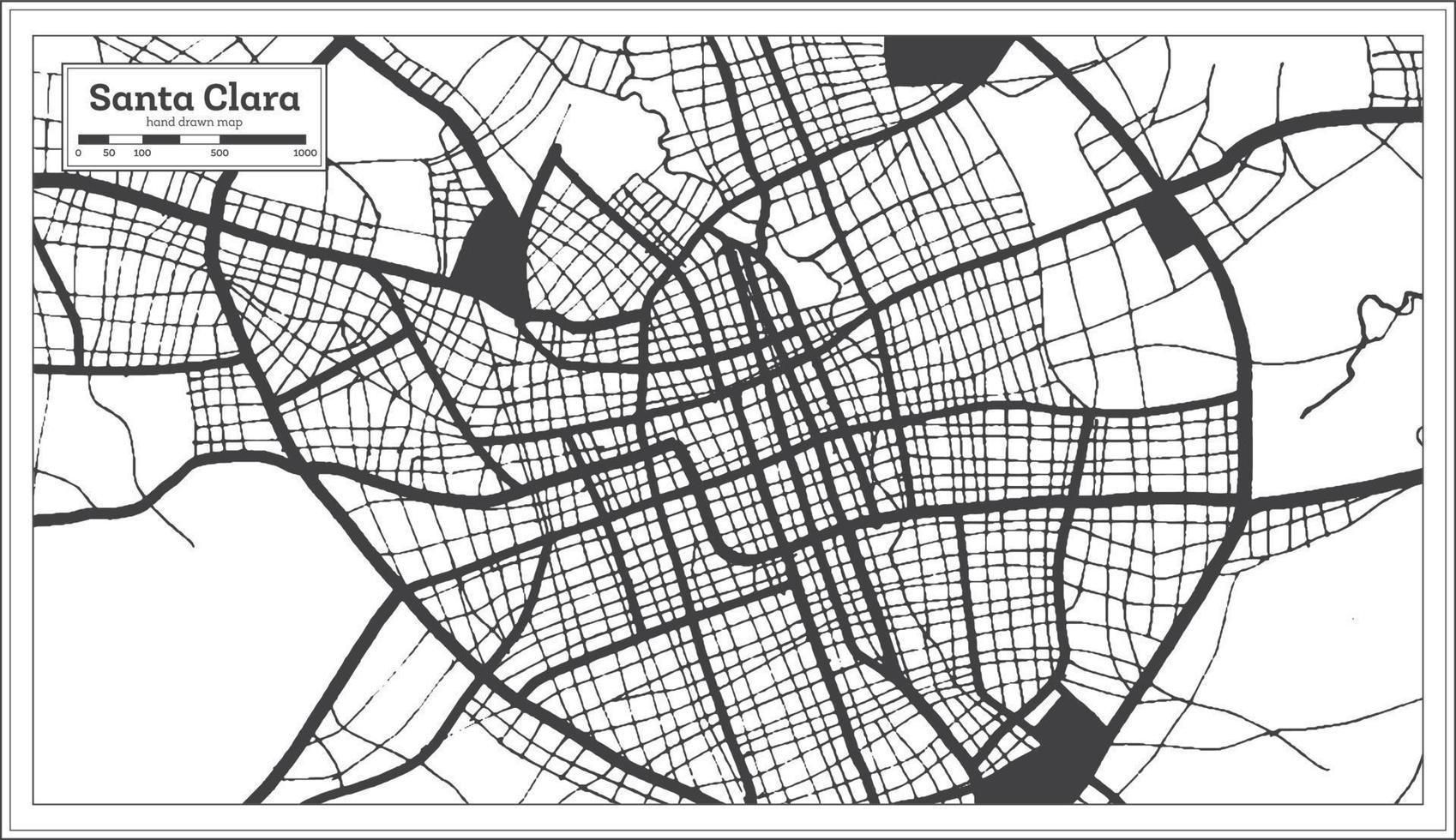 Santa Clara Cuba City Map in Black and White Color in Retro Style. Outline Map. vector