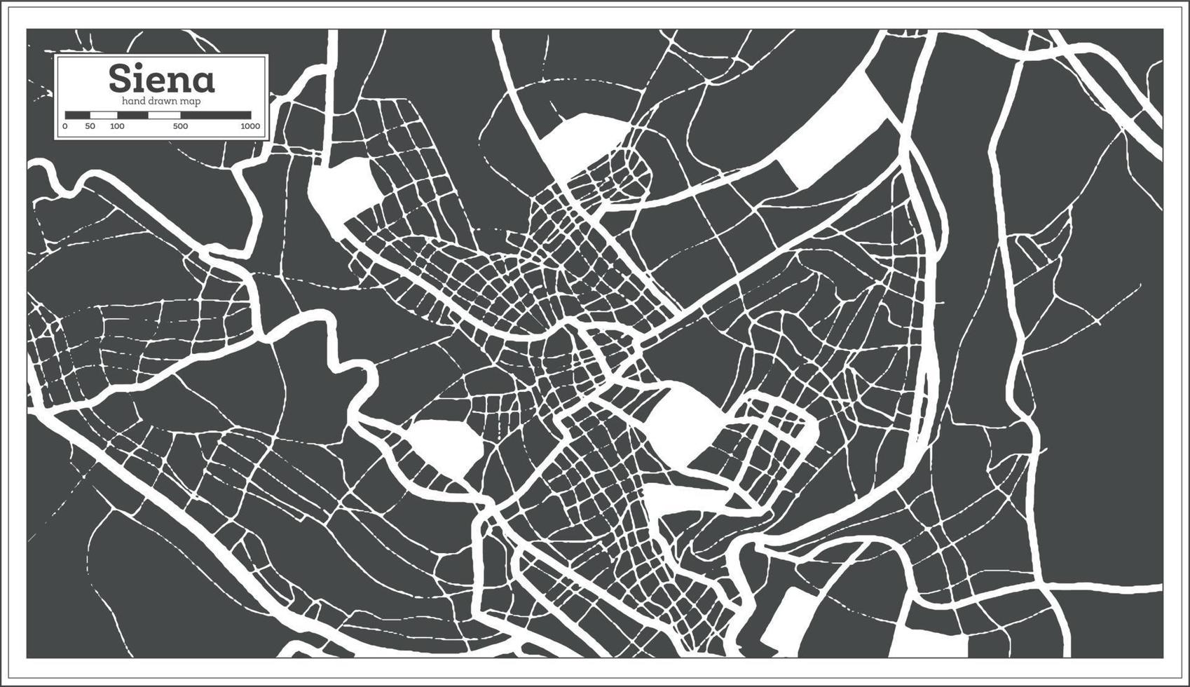 mapa de la ciudad de siena italia en color blanco y negro en estilo retro. esquema del mapa. vector