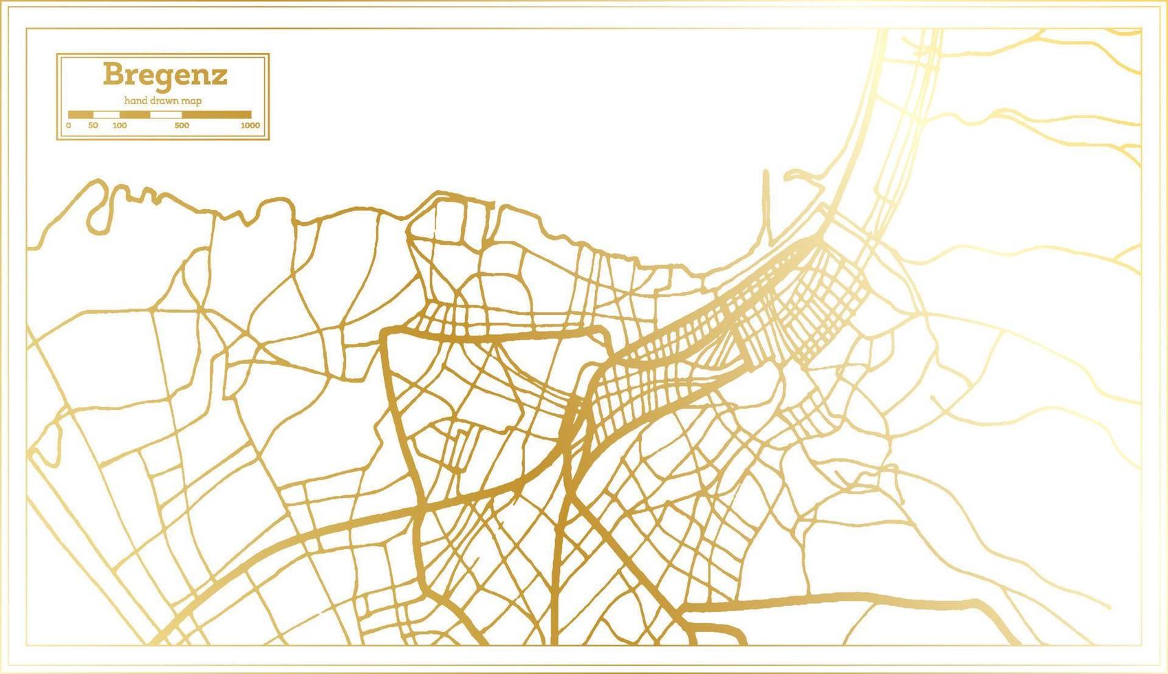 Bregenz Austria City Map in Retro Style in Golden Color. Outline Map. vector
