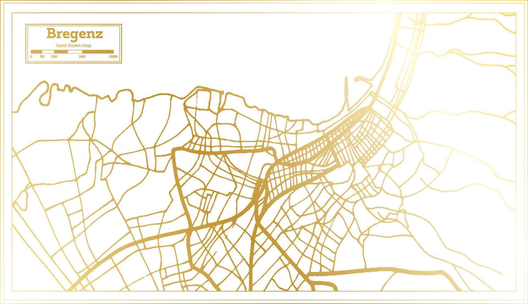 mapa de la ciudad de bregenz austria en estilo retro en color dorado. esquema del mapa. vector