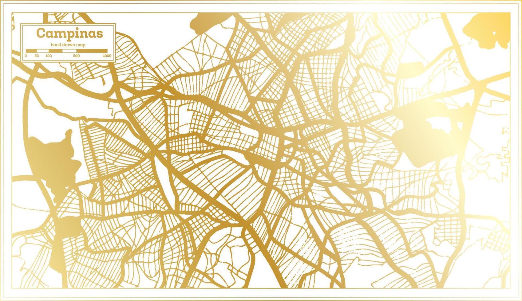 mapa de la ciudad de campinas brasil en estilo retro en color dorado. esquema del mapa. vector