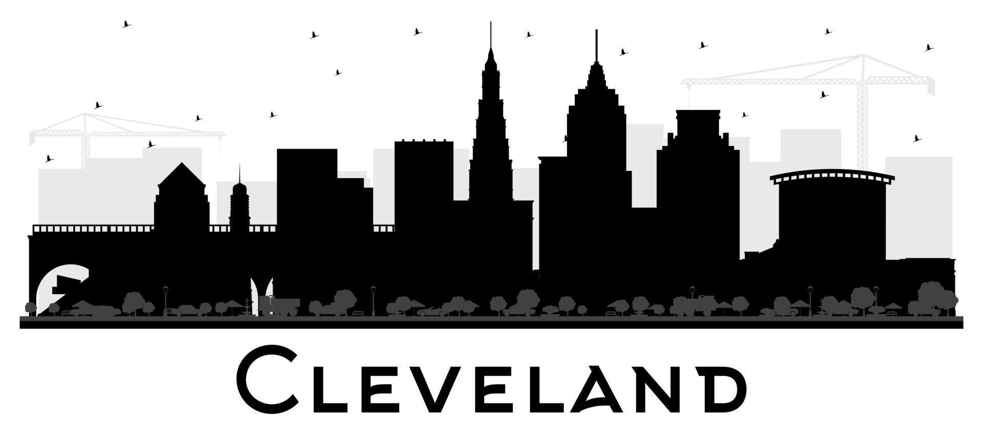 Cleveland Ohio City Skyline Silhouette with Black Buildings Isolated on White. vector