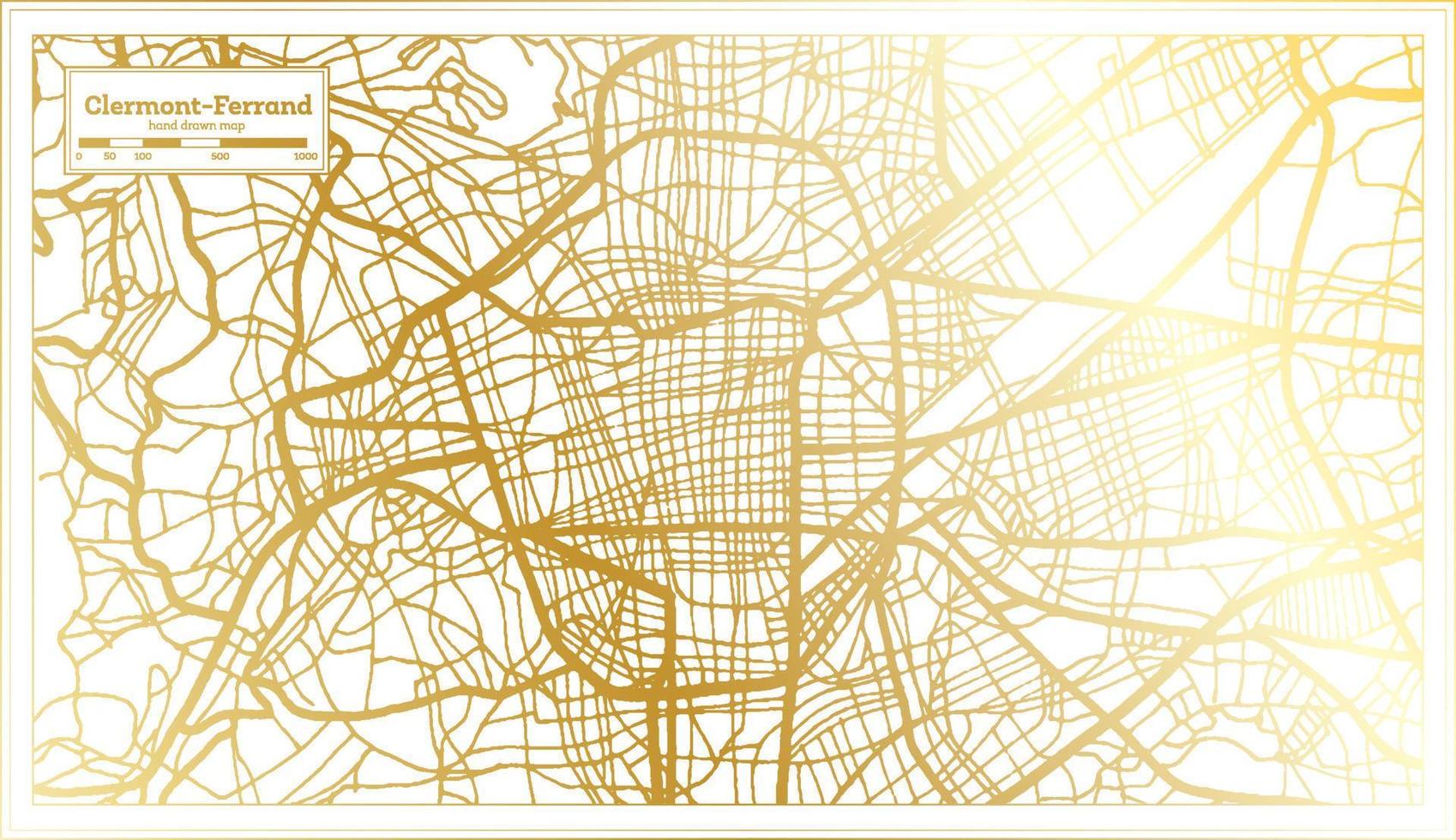 mapa de la ciudad de clermont ferrand francia en estilo retro en color dorado. esquema del mapa. vector