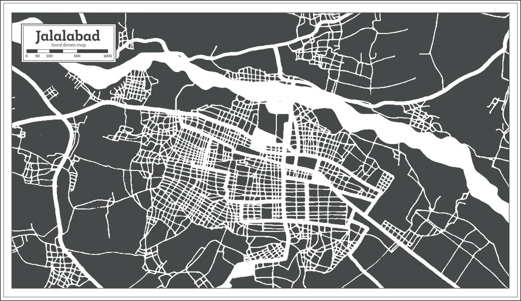 Jalalabad Afghanistan City Map in Black and White Color in Retro Style. Outline Map. vector