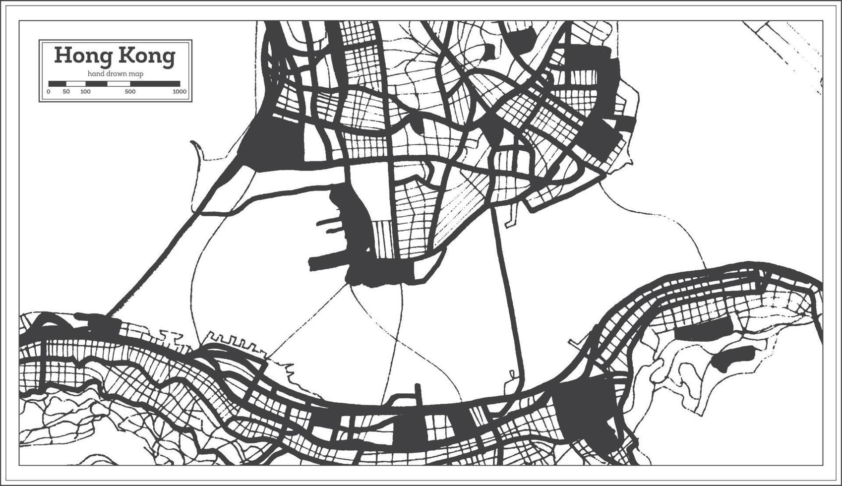 mapa de la ciudad de hong kong china en estilo retro. esquema del mapa. vector