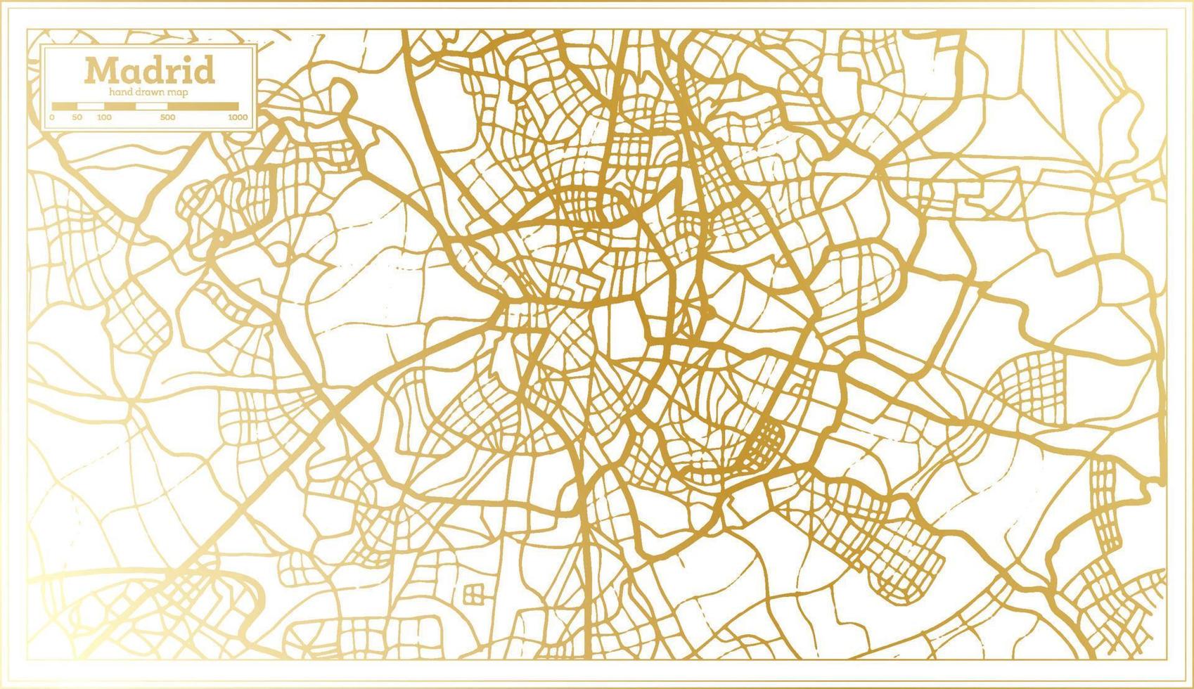 mapa de la ciudad de madrid españa en estilo retro en color dorado. esquema del mapa. vector