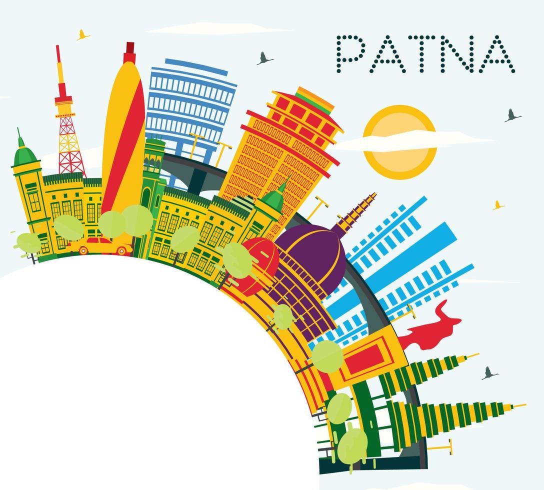 horizonte de la ciudad de patna india con edificios de color, cielo azul y espacio de copia. vector