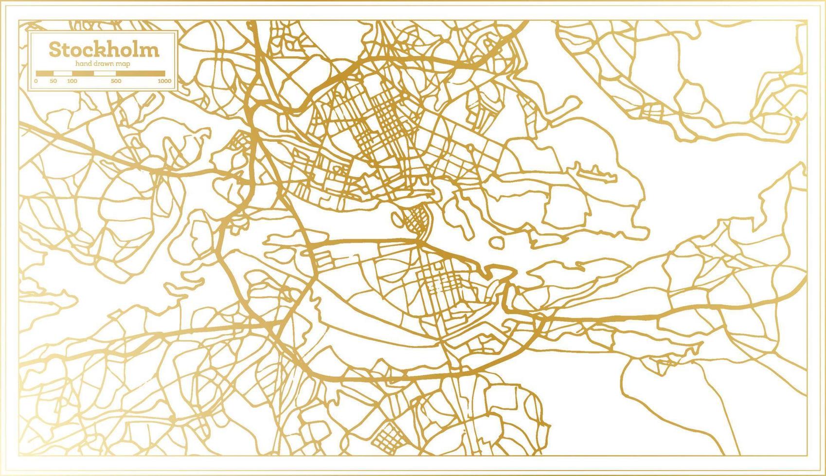 Stockholm Sweden City Map in Retro Style in Golden Color. Outline Map. vector