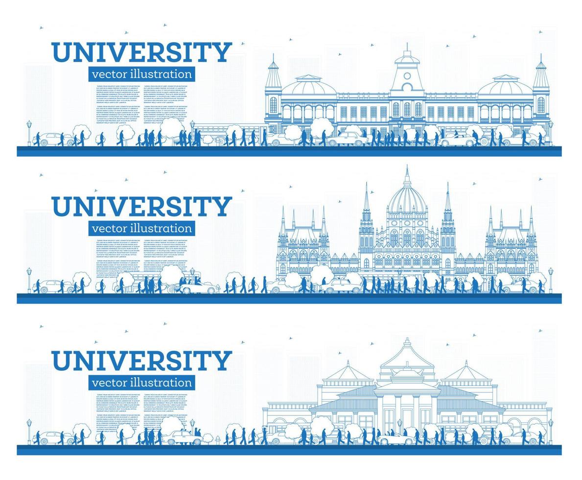 esquema conjunto de banners de estudio del campus universitario. vector