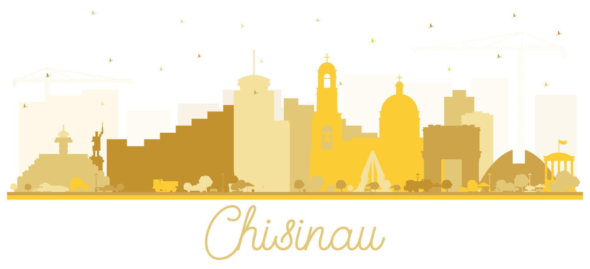 Chisinau Moldova City Skyline Silhouette with Golden Buildings Isolated on White. vector