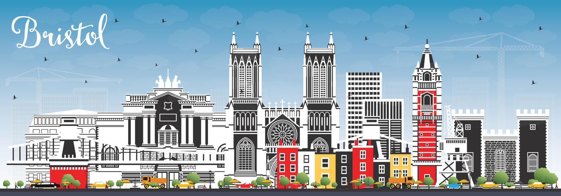 Bristol UK City Skyline with Color Buildings and Blue Sky. vector