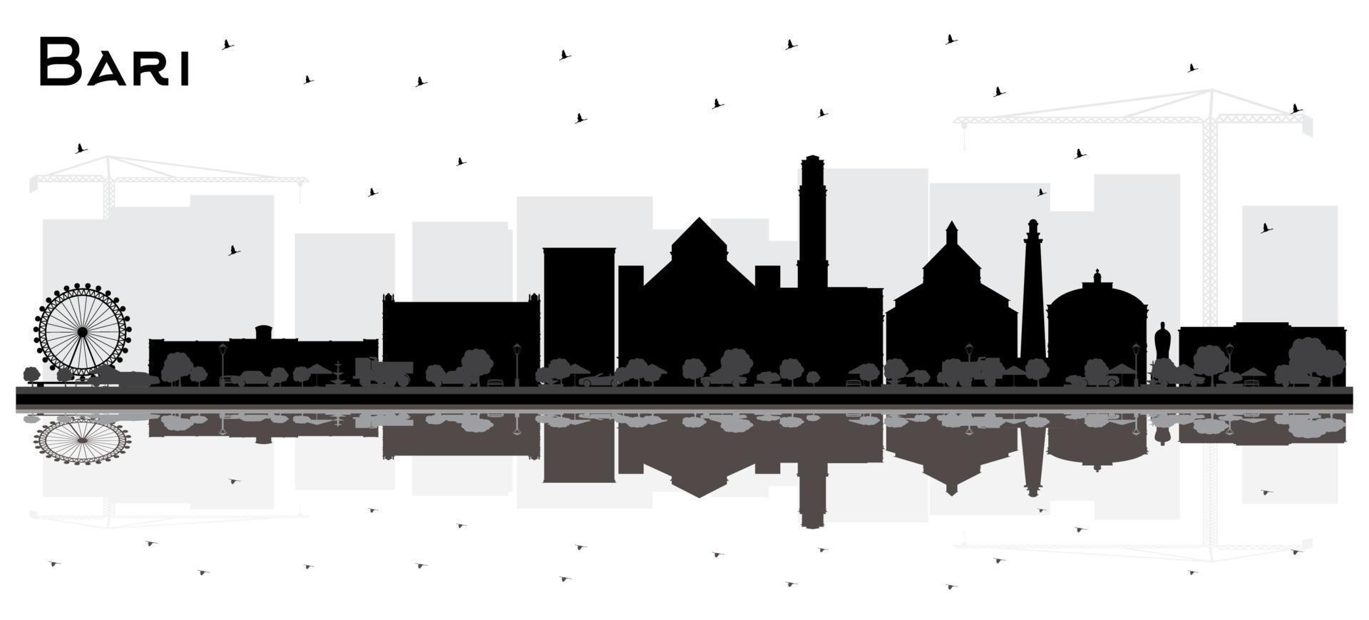 Bari Italy City Skyline Silhouette with Black Buildings and Reflections Isolated on White. vector