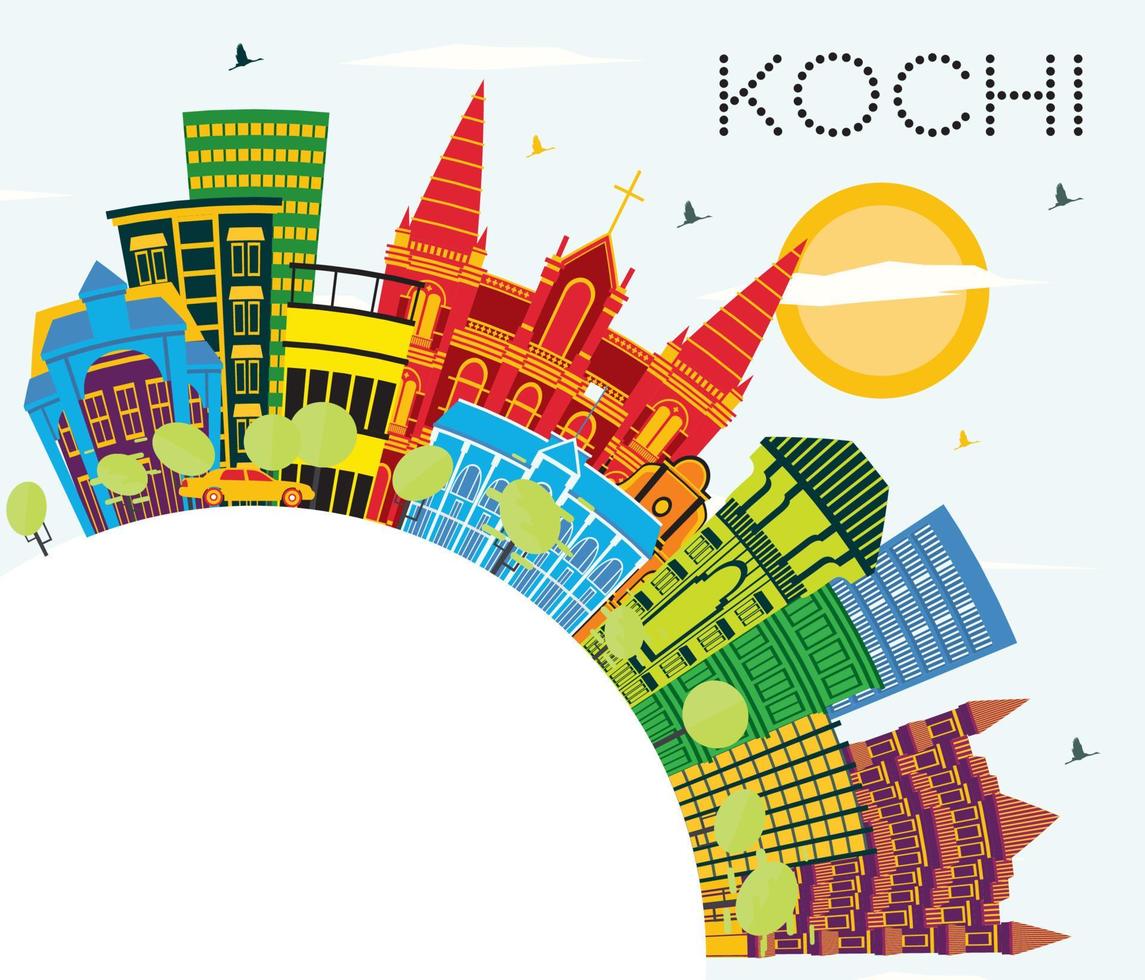 Kochi India City Skyline with Color Buildings, Blue Sky and Copy Space. vector