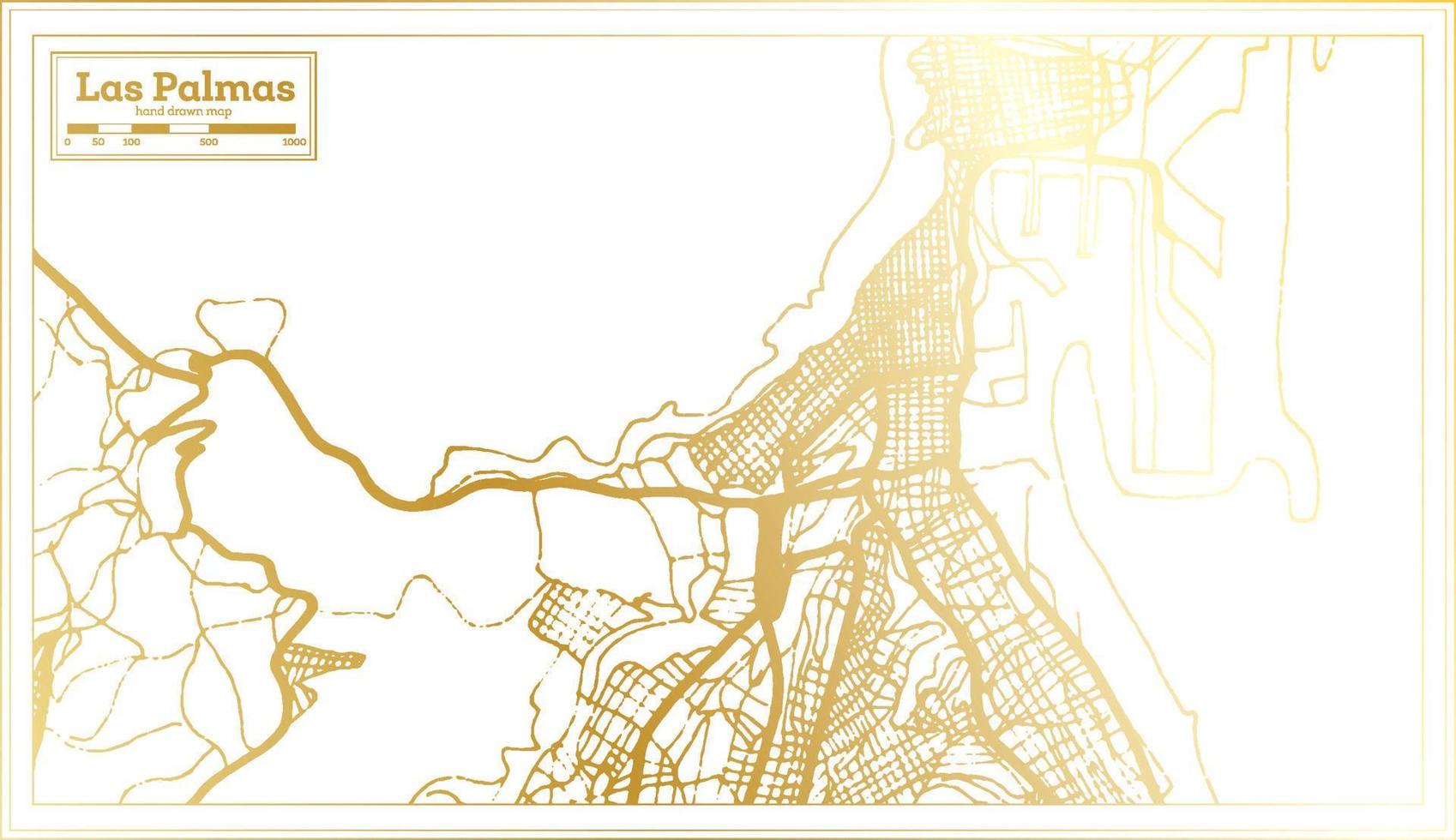 Las Palmas Spain City Map in Retro Style in Golden Color. Outline Map. vector