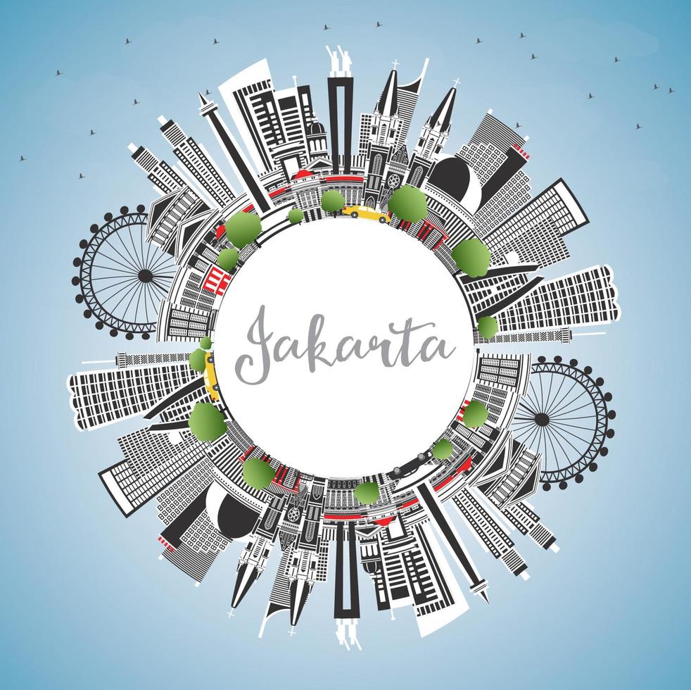 Jakarta Indonesia City Skyline with Gray Buildings, Blue Sky and Copy Space. vector