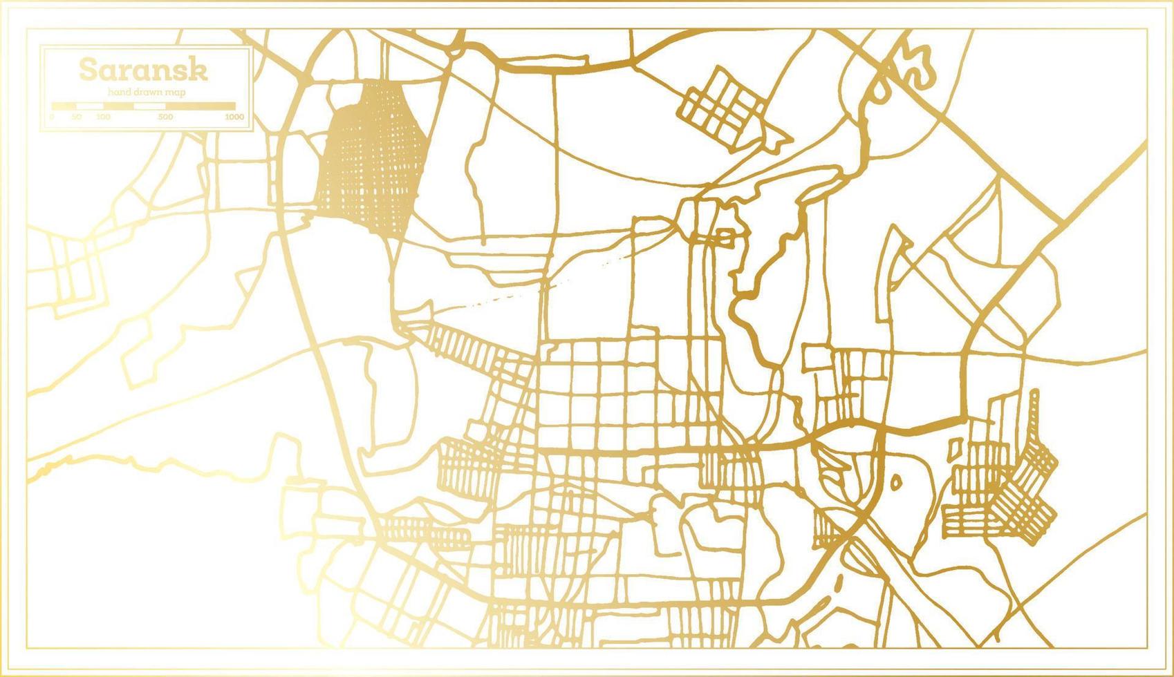 mapa de la ciudad de saransk rusia en estilo retro en color dorado. esquema del mapa. vector