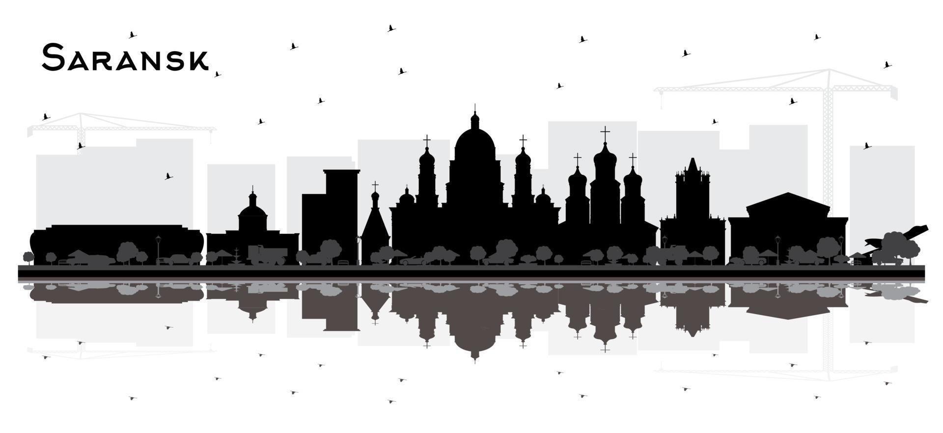 Saransk Russia City Skyline Silhouette with Black Buildings and Reflections Isolated on White. vector
