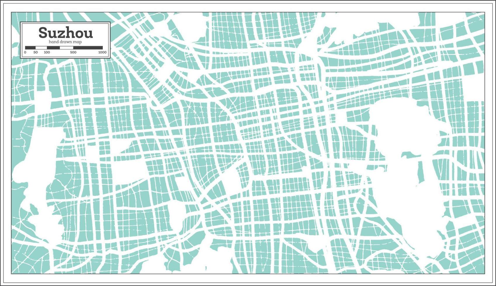 mapa de la ciudad de suzhou china en estilo retro. esquema del mapa. vector