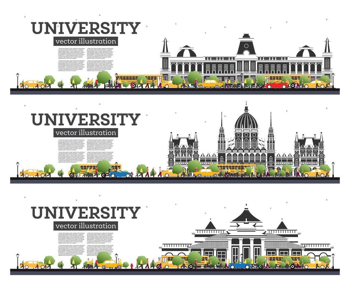 conjunto de banners de estudio del campus universitario aislados en blanco. vector