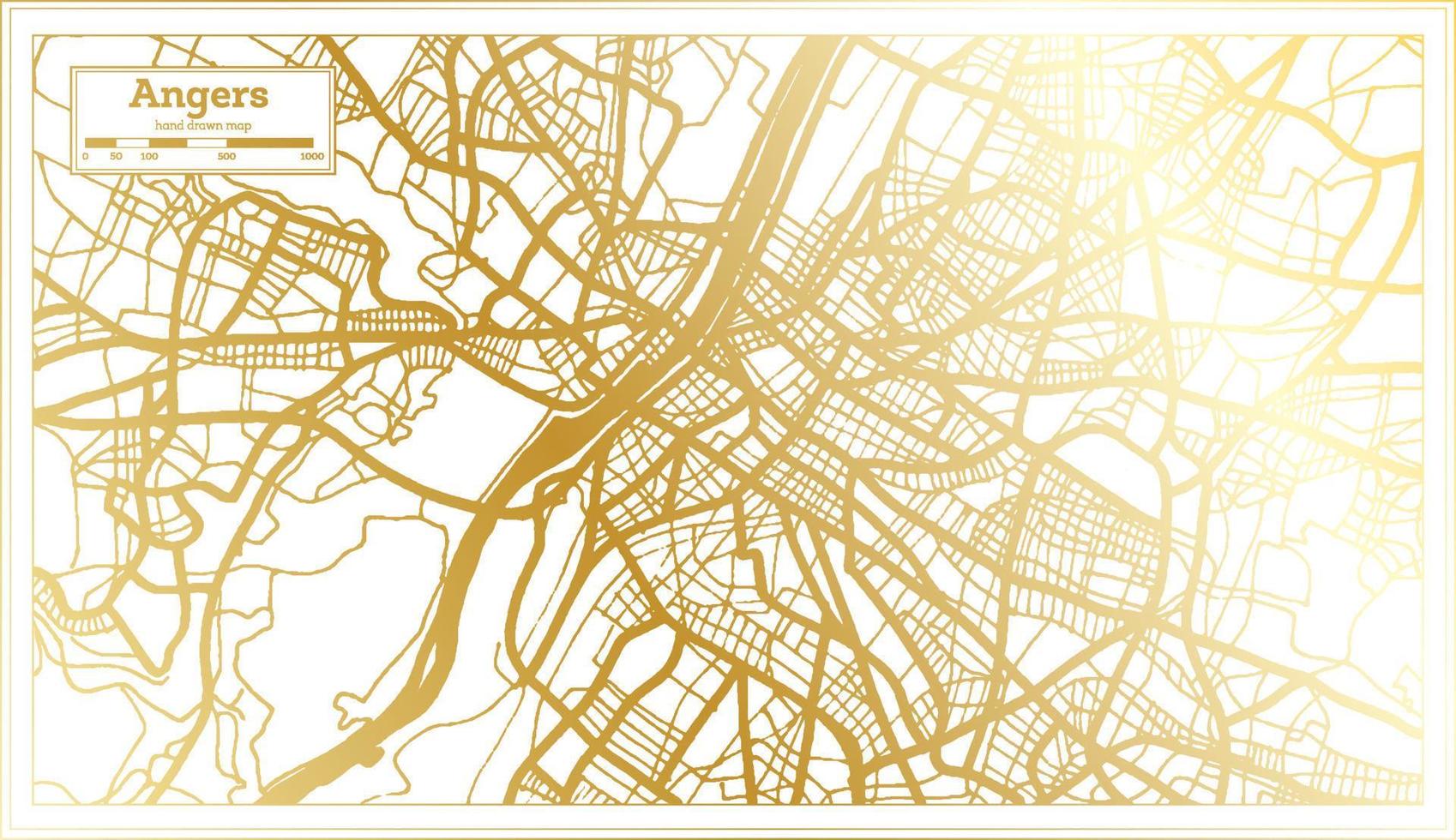 Angers France City Map in Retro Style in Golden Color. Outline Map. vector