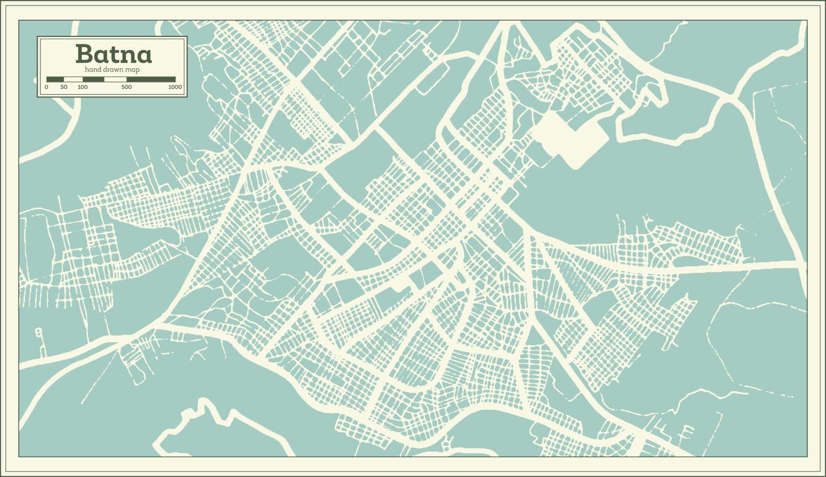 mapa de la ciudad de batna argelia en estilo retro. esquema del mapa. vector