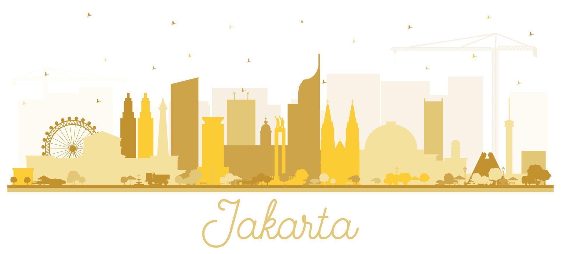 Jakarta Indonesia City Skyline Silhouette with Golden Buildings Isolated on White. vector