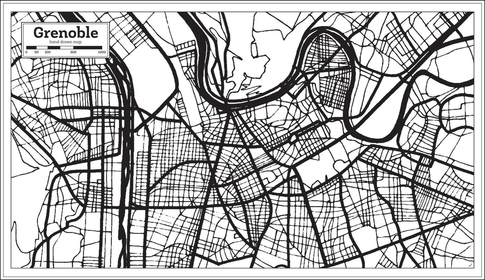 Mapa de Grenoble Francia en color blanco y negro. vector