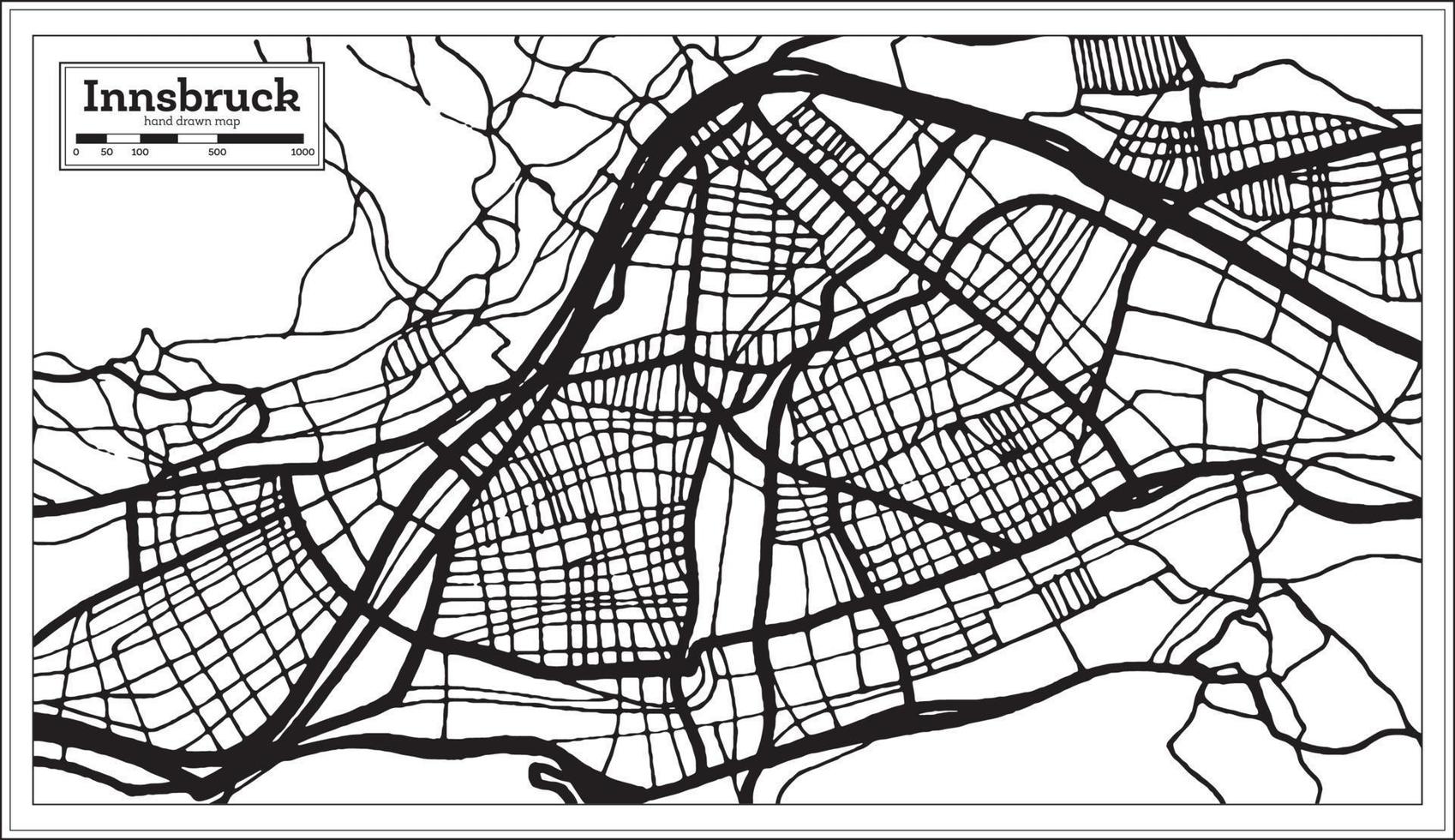 Innsbruck Austria City Map in Black and White Color in Retro Style. Outline Map. vector