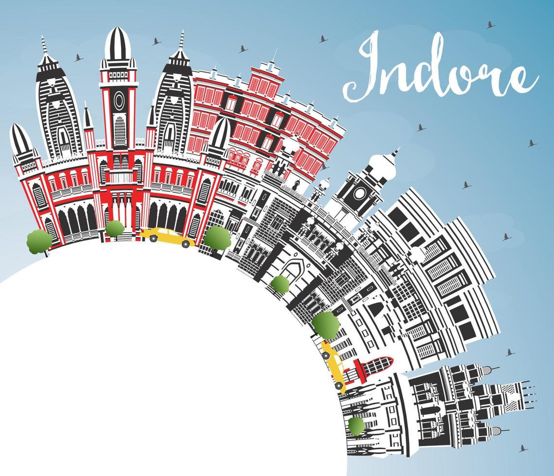 Indore India City Skyline with Gray Buildings, Blue Sky and Copy Space. vector