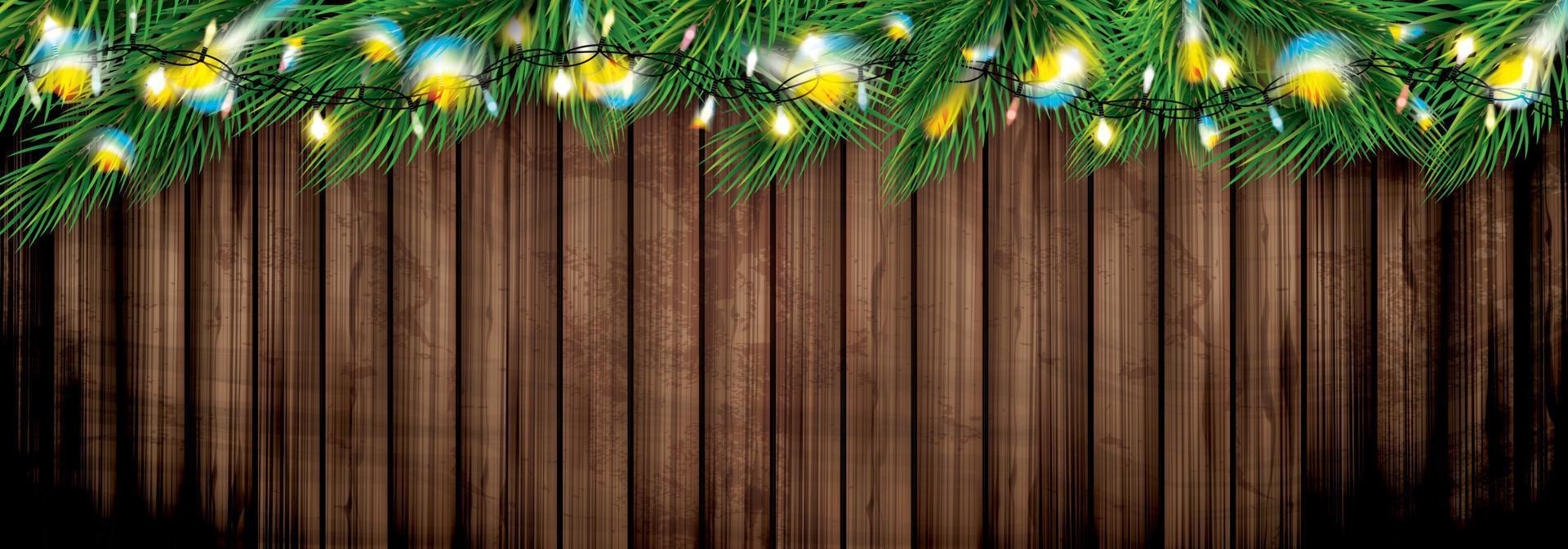 Fir Branches with Neon Lights. Christmas Decoration with Colorful Twinkles. vector
